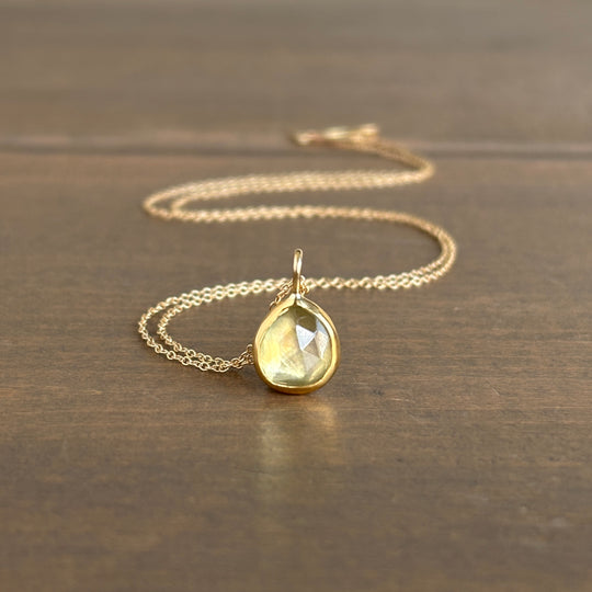 Rose Cut Prehnite Pendant in Recycled 22k & 14k Gold