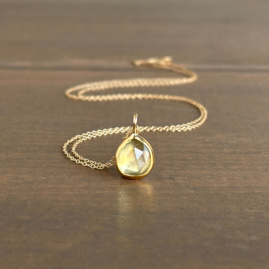 Rose Cut Prehnite Pendant in Recycled 22k & 14k Gold