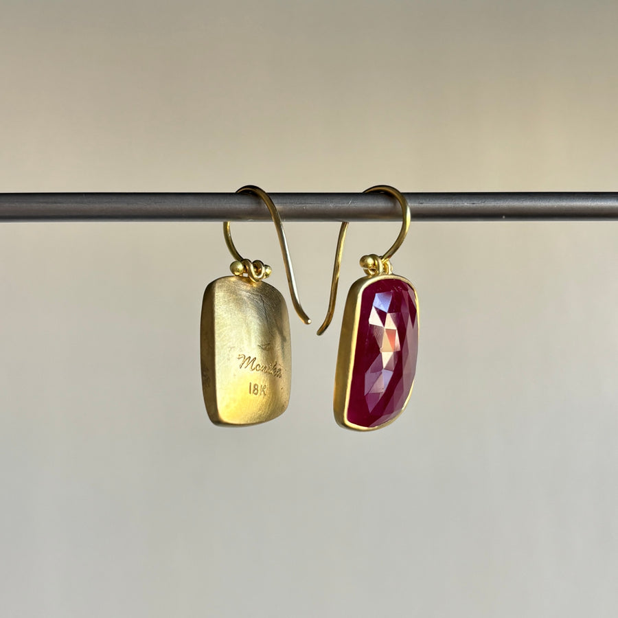 Rose Cut Ruby Flag Earrings by Monika Krol side view
