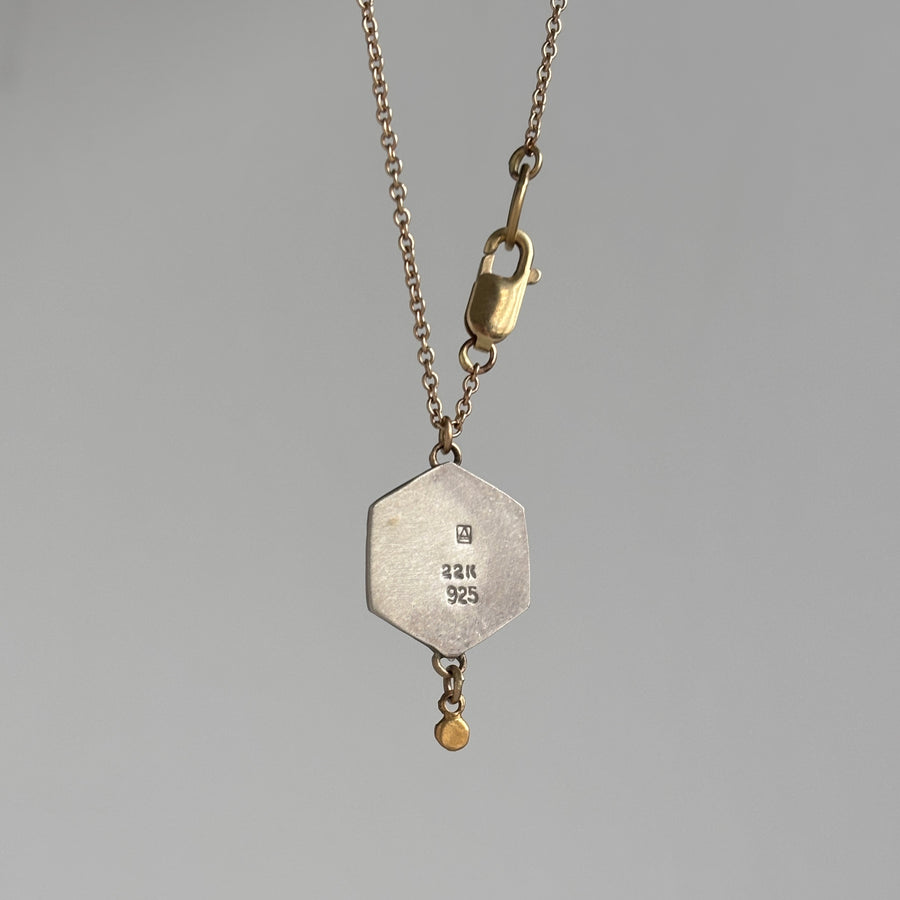 Rose Cut Tourmalated Quartz Pendant with 22k Gold & Sterling Silver hanging 3