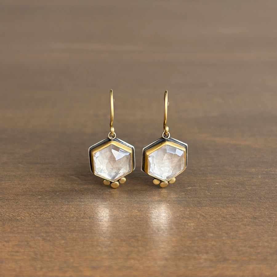 Rose Cut White Topaz Earrings with 22k Gold & Sterling Silver