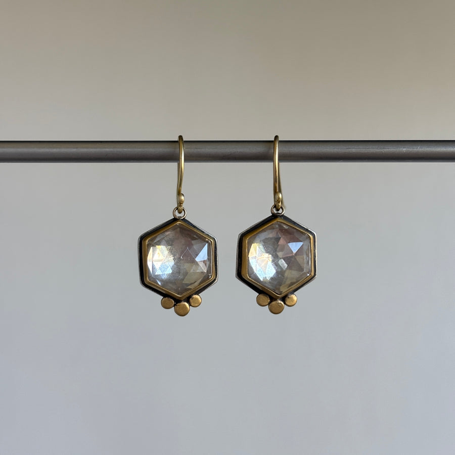 Rose Cut White Topaz Earrings with 22k Gold & Sterling Silver hanging