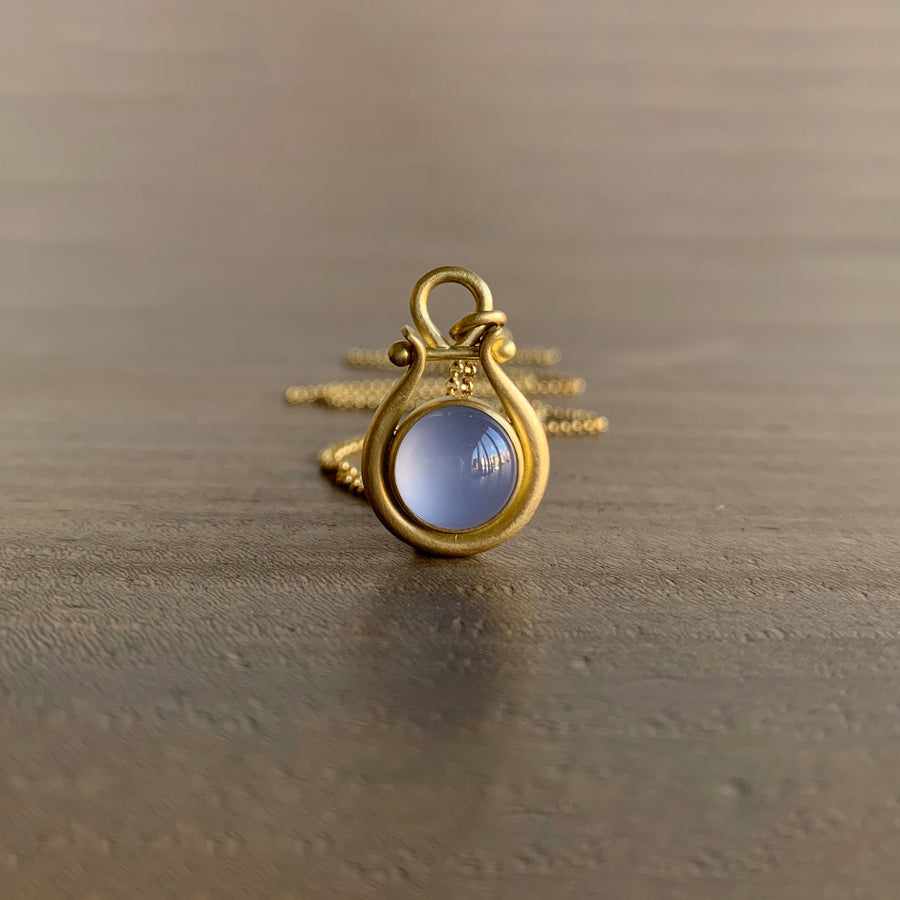 Round Blue Chalcedony Lyre Pendant by Monika Krol