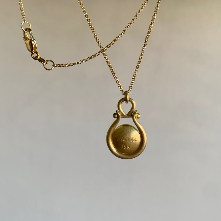 Round Blue Chalcedony Lyre Pendant by Monika Krol side view 2