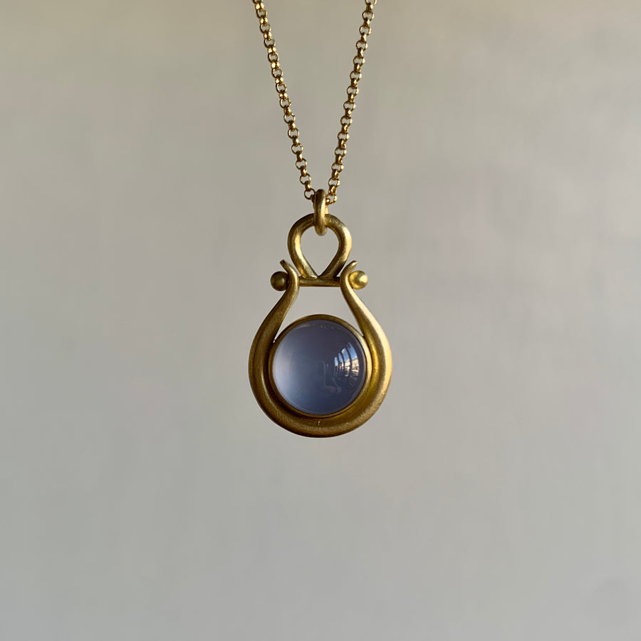 Round Blue Chalcedony Lyre Pendant by Monika Krol view 1
