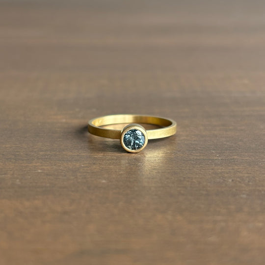 Round Blue/Green Songea Sapphire Stacking Ring by Monika Krol