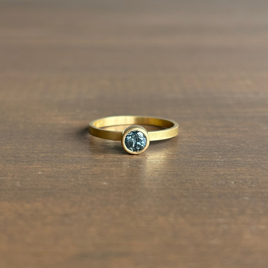 Round Blue/Green Songea Sapphire Stacking Ring by Monika Krol
