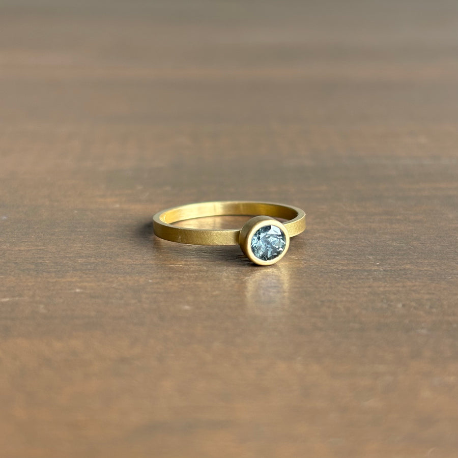 Round Blue/Green Songea Sapphire Stacking Ring by Monika Krol side view 1