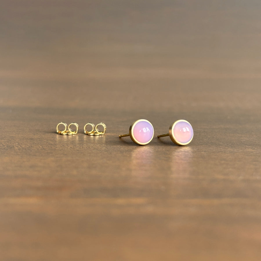 Round Chalcedony Cabochon Stud Earrings by Monika Krol back view
