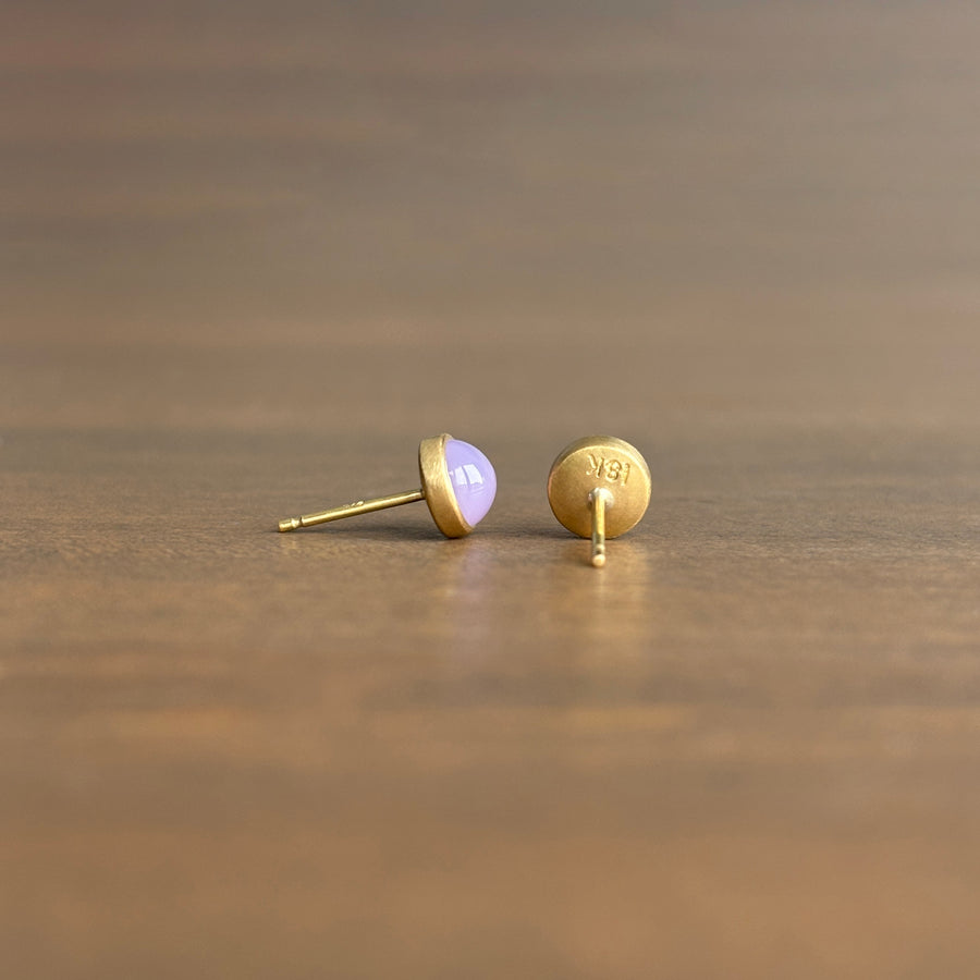 Round Chalcedony Cabochon Stud Earrings by Monika Krol side view