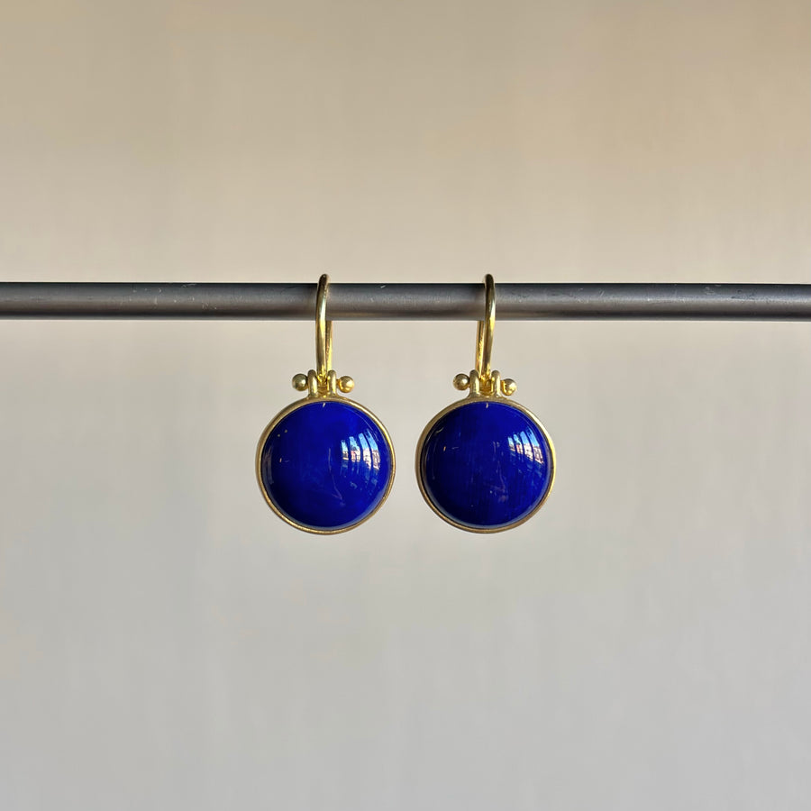 Round Lapis Earrings by Monika Krol hanging view
