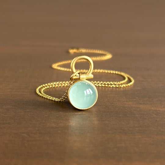 Round Milky Aquamarine Cabochon Pendant by Monika Krol