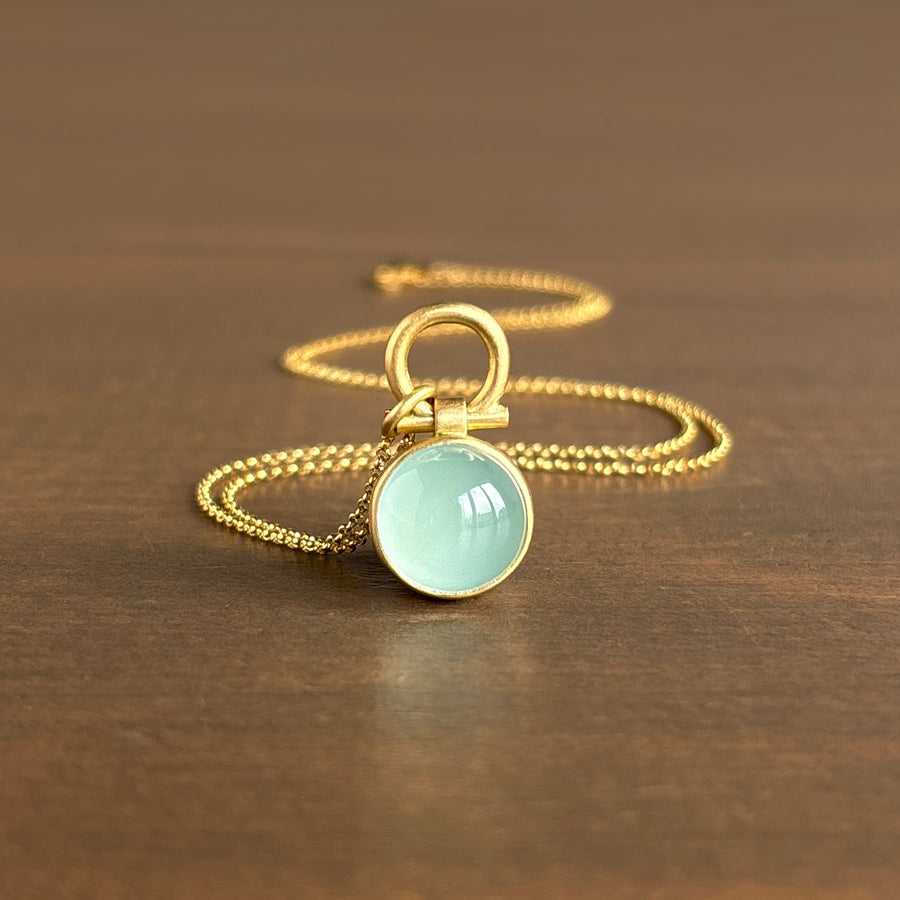 Round Milky Aquamarine Cabochon Pendant by Monika Krol