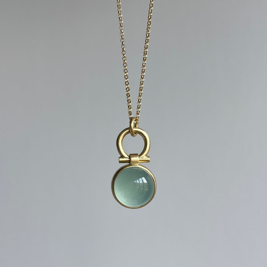 Round Milky Aquamarine Cabochon Pendant by Monika Krol view 1