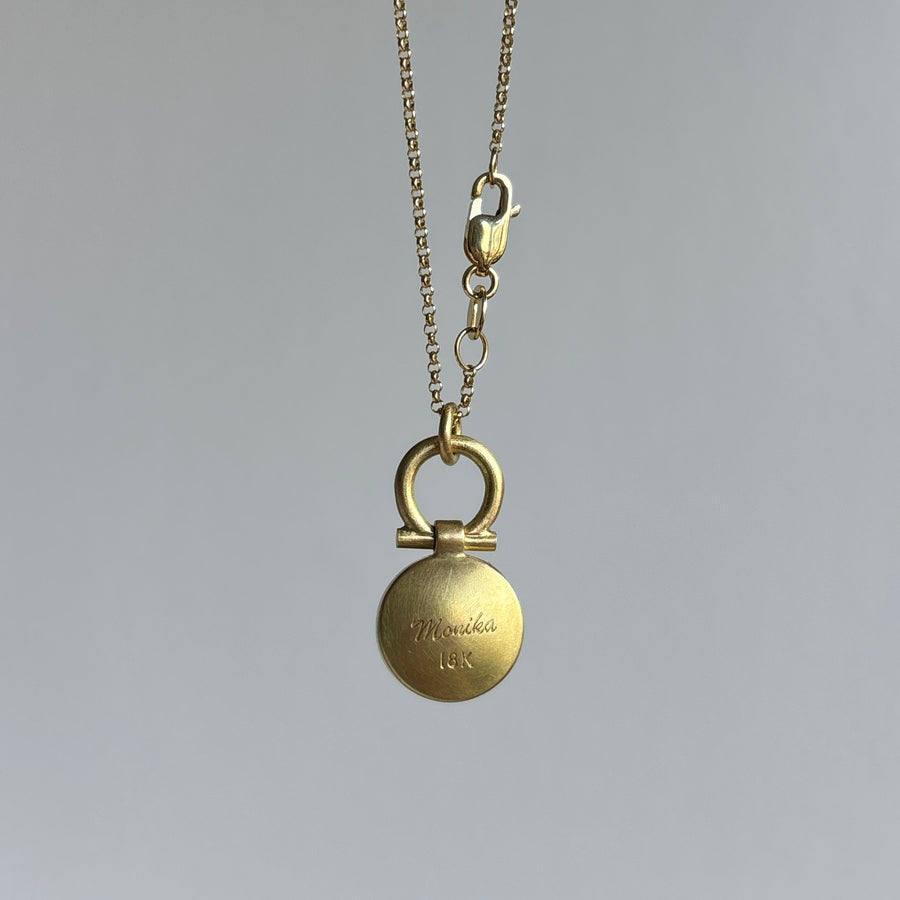 Round Milky Aquamarine Cabochon Pendant by Monika Krol side view 2
