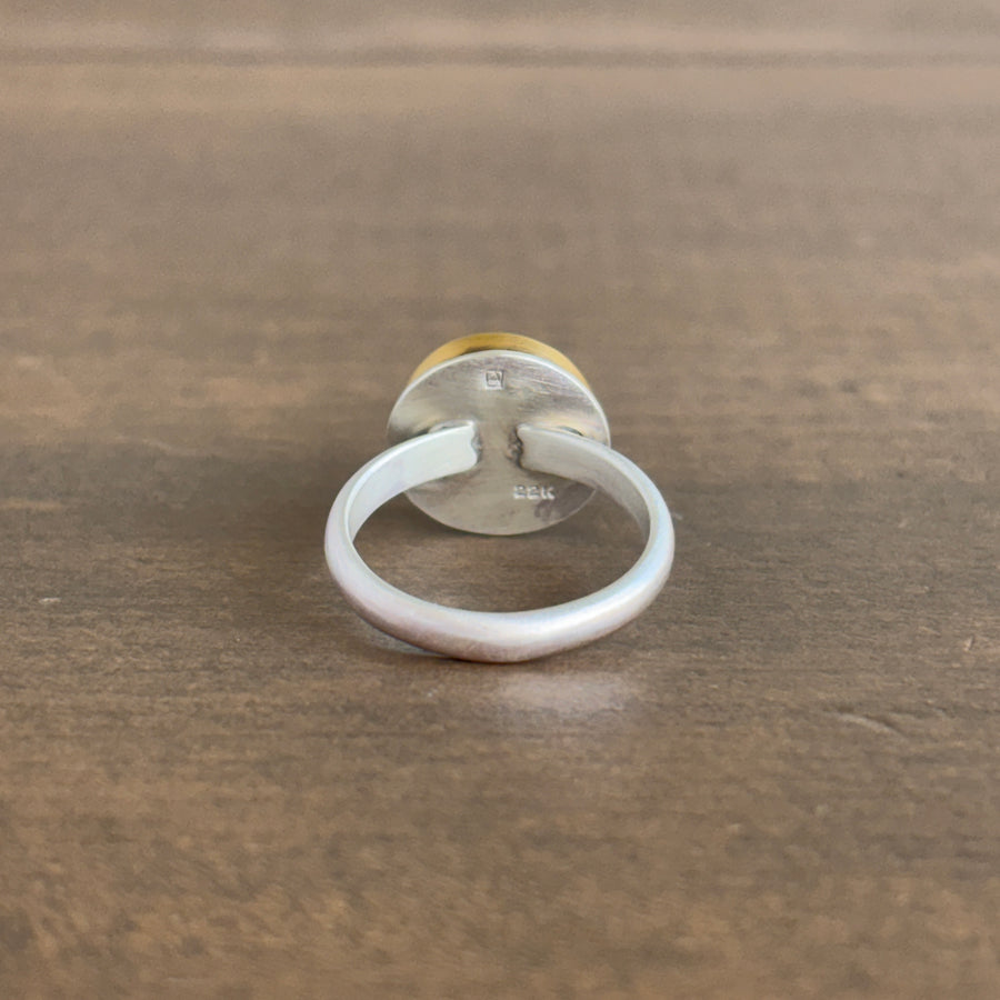 Round Moonstone Cabochon Ring with 22k Gold & Sterling Silver back