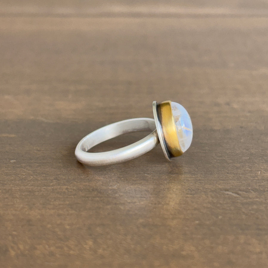 Round Moonstone Cabochon Ring with 22k Gold & Sterling Silver side 2