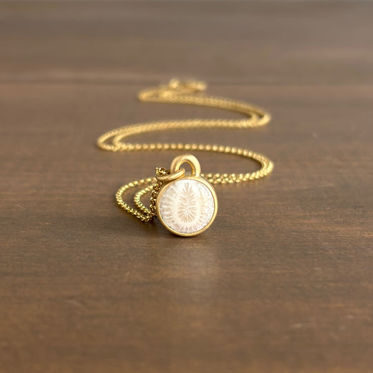 Round Petrified Coral Cabochon Pendant by Monika Krol