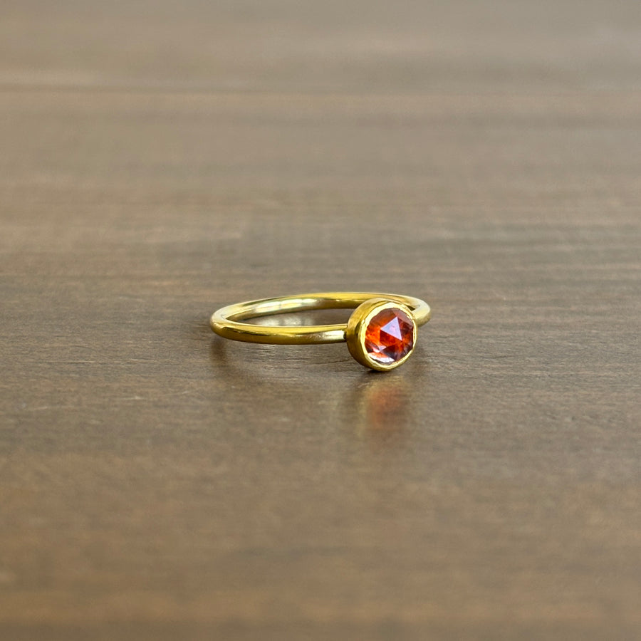  Round Rose Cut Orange Sapphire Ring side view 1