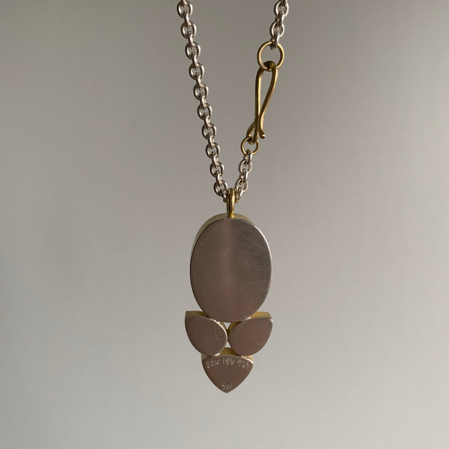  Rutilated Quartz, Garnet, & Sapphire Flora Pendant hanging view 3
