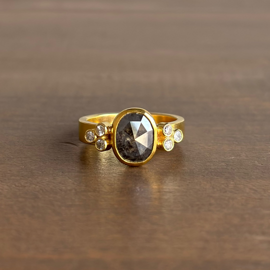 Sam Woehrmann Grey & White Diamond Oval Cluster Ring front view