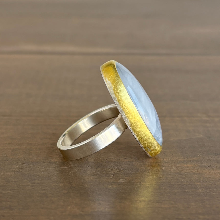 Sam Woehrmann Large Oval Moonstone Cabochon Ring side 2