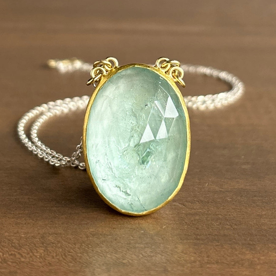 Sam Woehrmann Large Oval Rose Cut Aquamarine Pendant front view