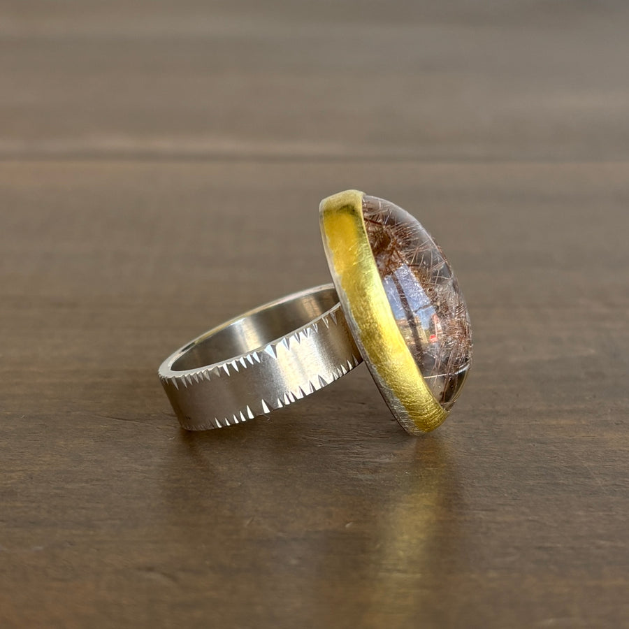 Sam Woehrmann Large Oval Rutilated Quartz Cabochon Ring side 1