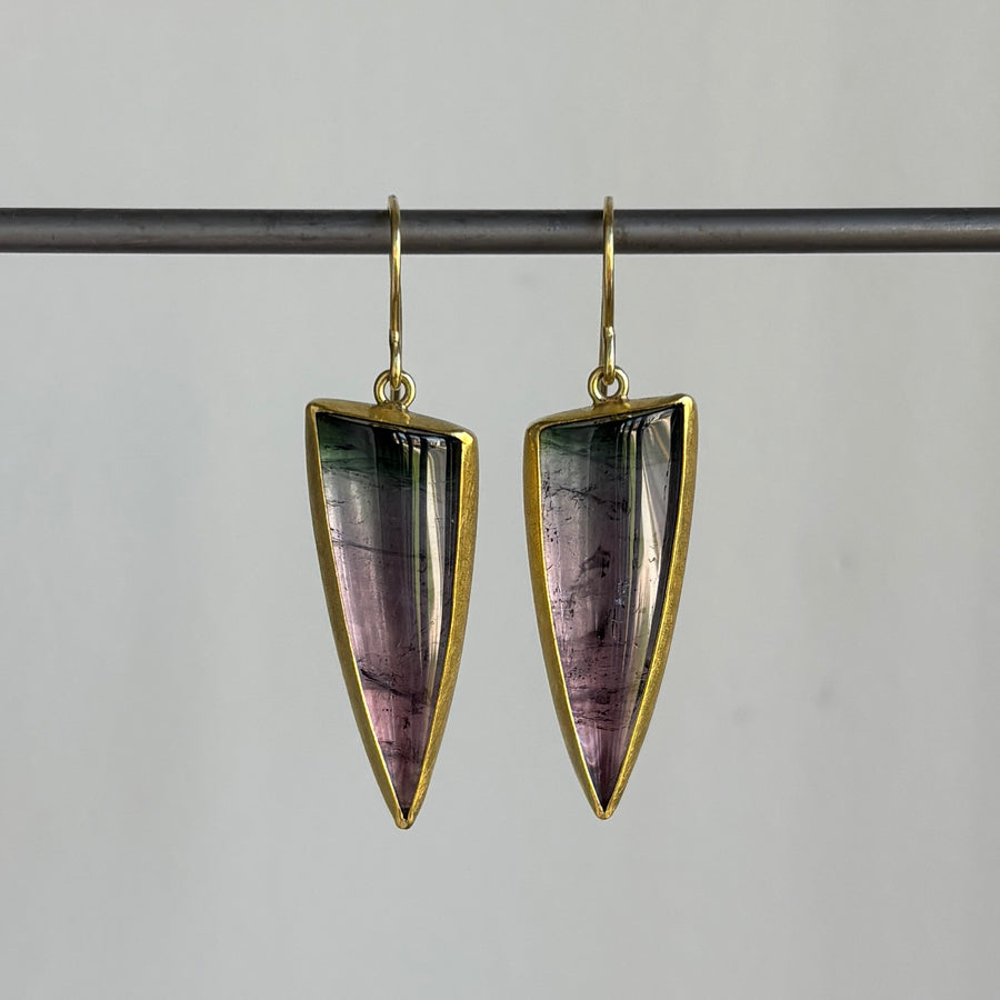 Sam Woehrmann Ombré Lavender & Green Tourmaline Earrings hanging