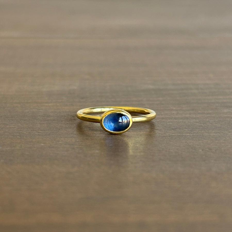 Sam Woehrmann Oval Blue Sapphire Cabochon Ring front view