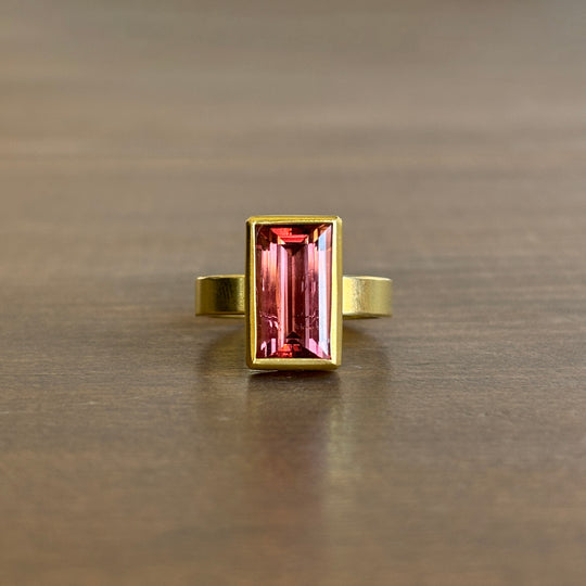 Sam Woehrmann Peach Tourmaline Rectangle Ring front view