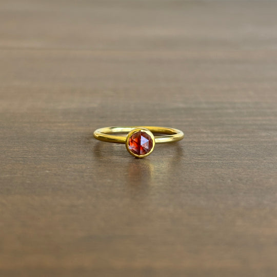 Sam Woehrmann Round Rose Cut Orange Sapphire Ring front view