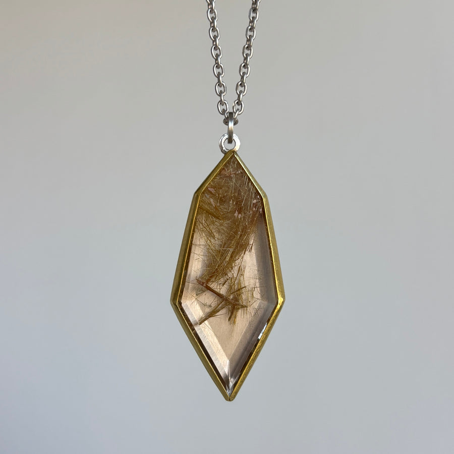 Sam Woehrmann Rutilated Quartz Elongated Shield Pendant hanging