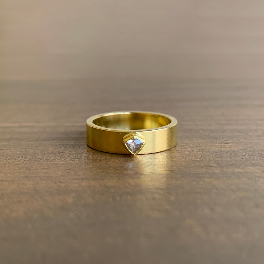 Sam Woehrmann Wide Band Diamond Shield Ring front view