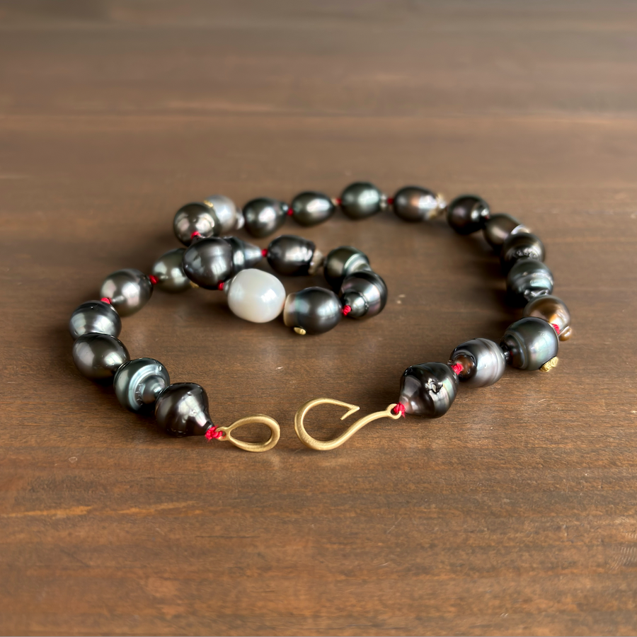 Dawn Grey Tahitian Pearl Ruthie B. Necklace with Barnacles