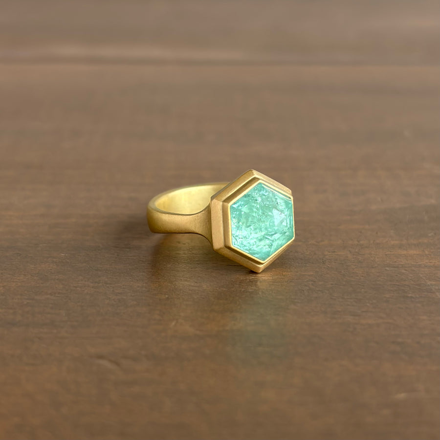 Seafoam Green Beryl Hexagon Ring by Monika Krol side view 1