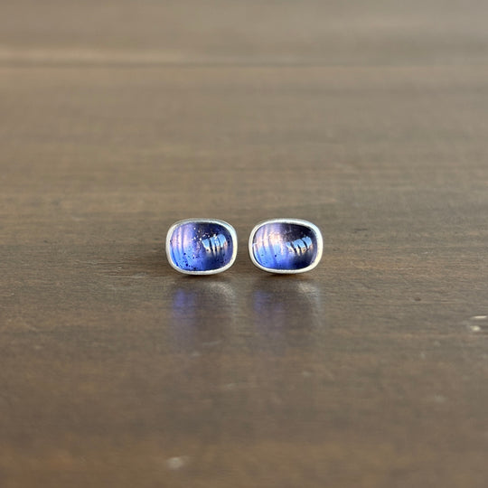 Silver Iolite Cushion Stud Earrings by Monika Krol