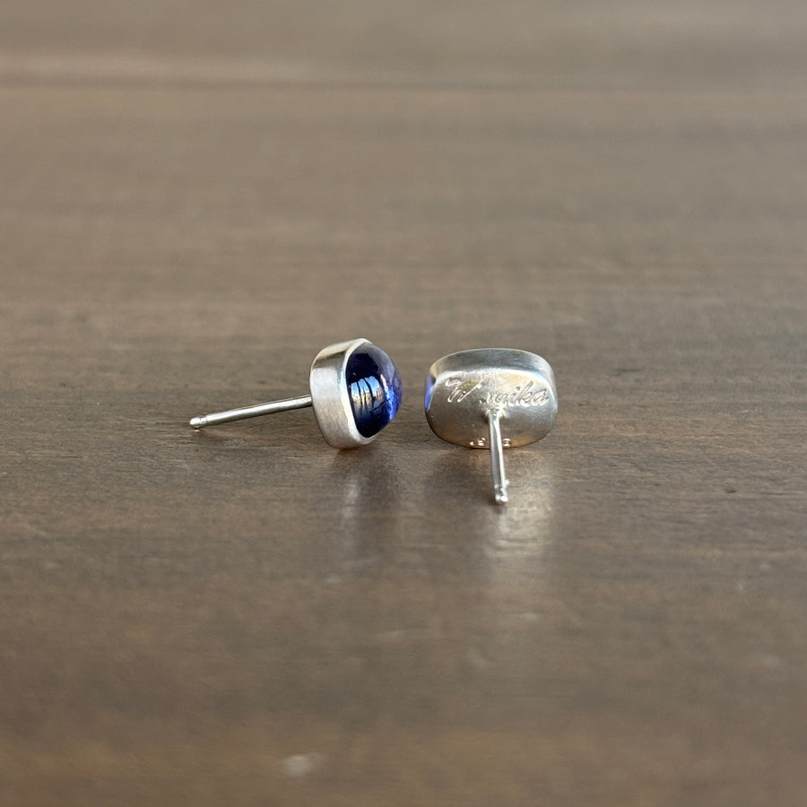 Silver Iolite Cushion Stud Earrings by Monika Krol back view