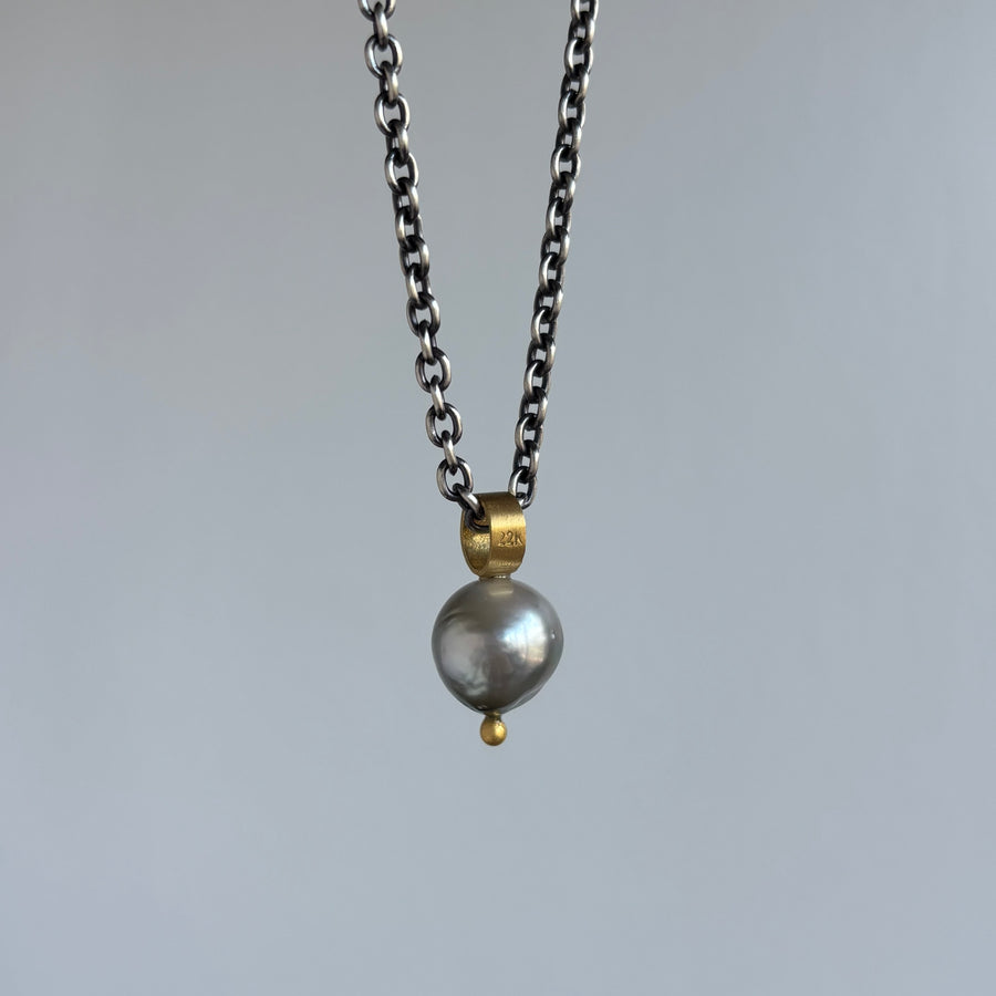  Silver Keshi Pearl Pendant hanging view 1