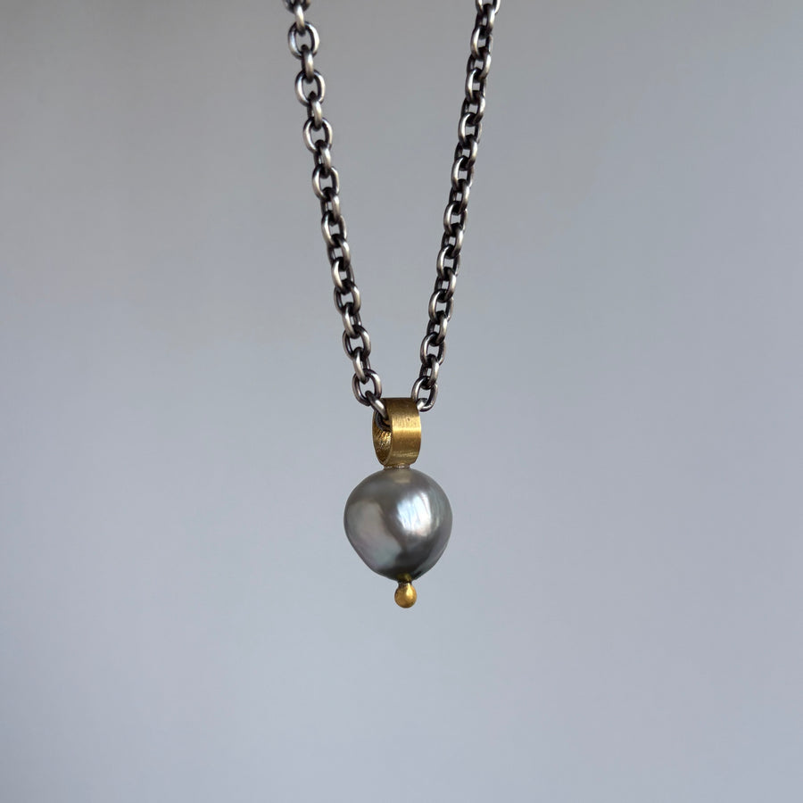  Silver Keshi Pearl Pendant hanging view 2