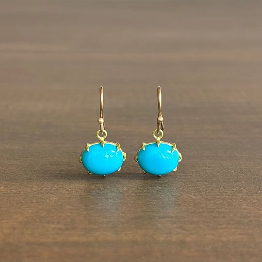 Small 18k Gold & Oval Turquoise Cabochon Earrings