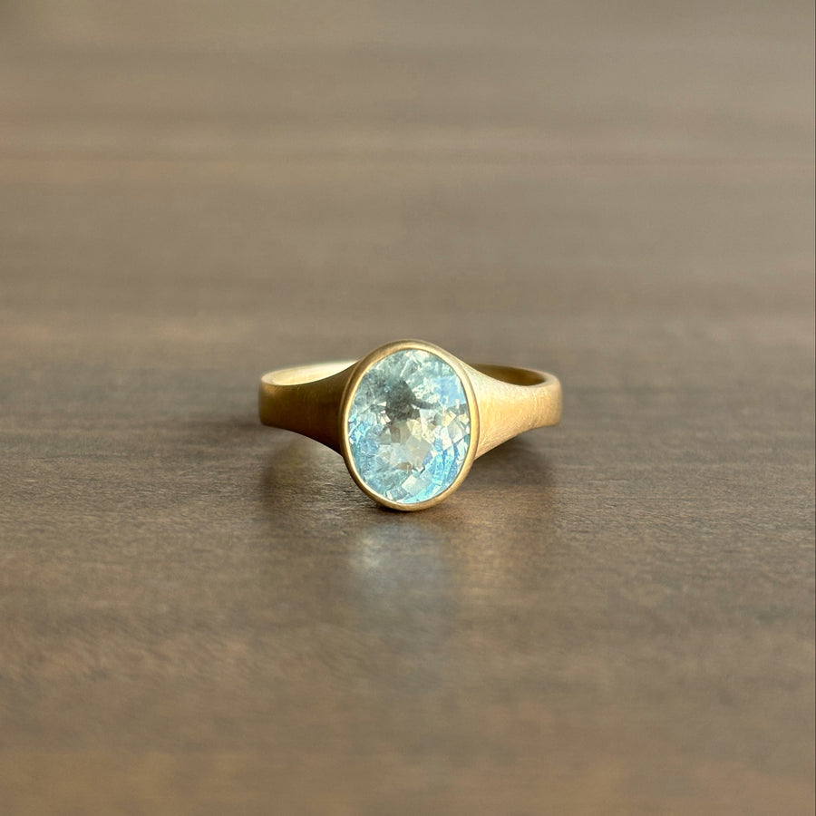 Small Faceted Oval Aquamarine Cast Ring