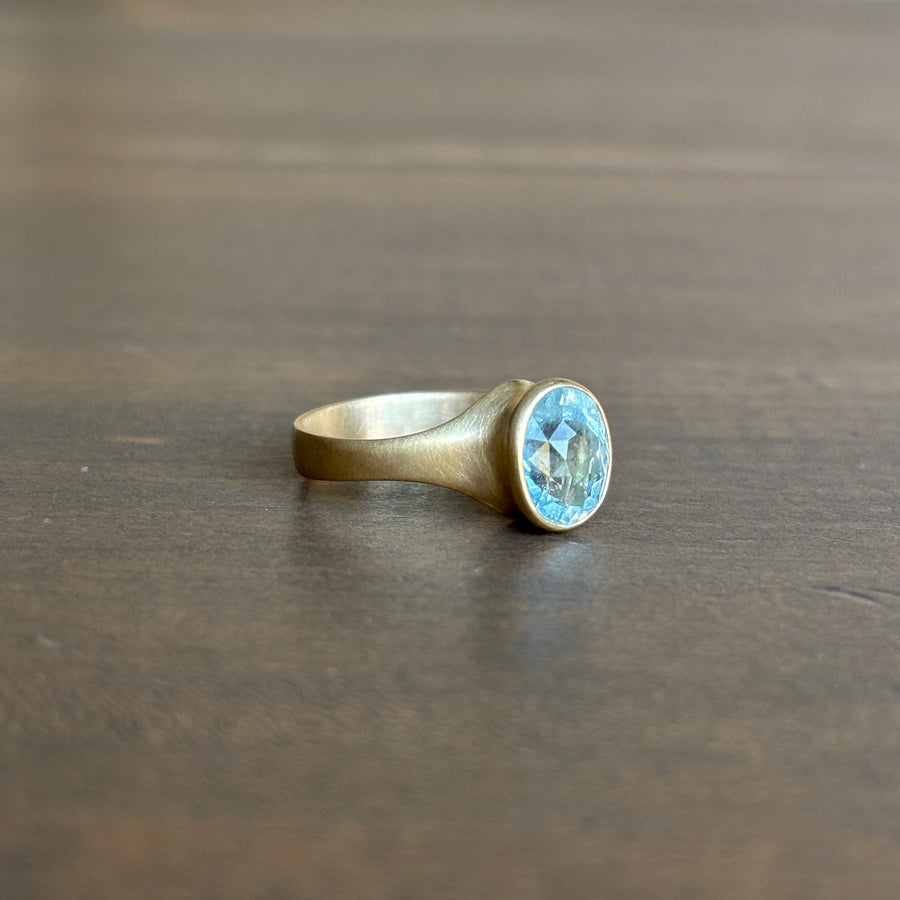 Small Faceted Oval Aquamarine Cast Ring by Monika Krol side view 1