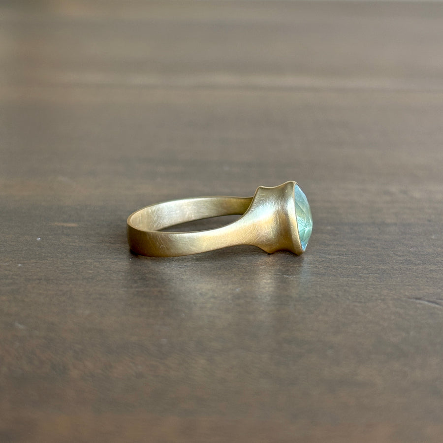 Small Faceted Oval Aquamarine Cast Ring by Monika Krol side view 2