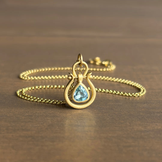 Small Light Blue Aquamarine Drop Lyre Pendant by Monika Krol