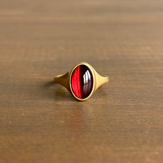 Small Oval Garnet Cabochon Cast Ring by Monika Krol