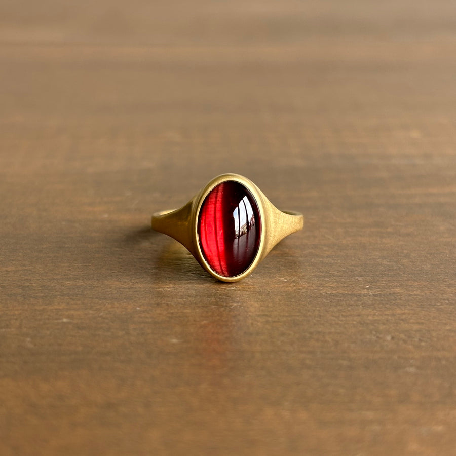 Small Oval Garnet Cabochon Cast Ring by Monika Krol