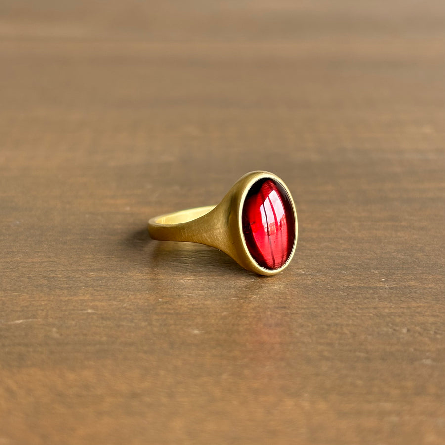Small Oval Garnet Cabochon Cast Ring by Monika Krol side view 1