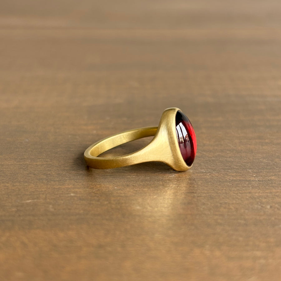 Small Oval Garnet Cabochon Cast Ring by Monika Krol side view 2