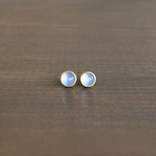 Small Round Blue Chalcedony Stud Earrings by Monika Krol